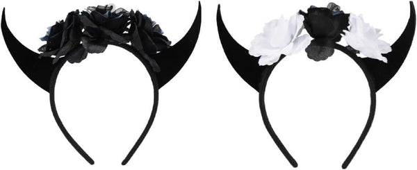 Gothic Devil Horn Hair Band, Rose Flower Headband, Halloween Headpiece