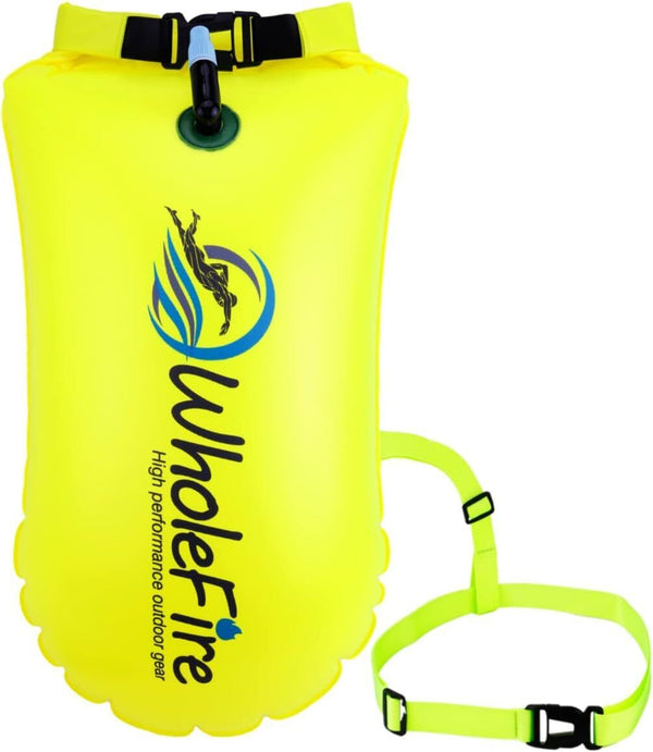 WholeFire 20L Swim Buoy Yellow Waterproof Inflatable Dry Bag Float Water Sports