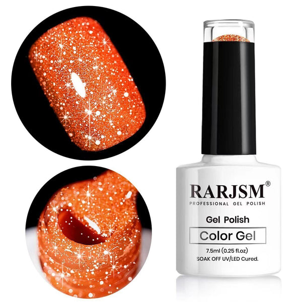 RARJSM Orange Gel Nail Polish 7.5ml  Reflective Soak-Off Neon Shimmer
