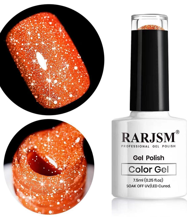 RARJSM Orange Gel Nail Polish 7.5ml  Reflective Soak-Off Neon Shimmer