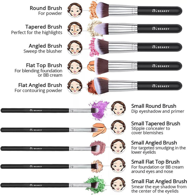 BEAKEY Makeup Brushes Premium Synthetic Foundation Face Brush Eyeshadow Kabuki