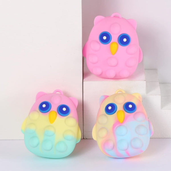 WSNDM 5PCS Rainbow Gradient Owl 3D Sensory Stress Balls, Silicone Fidget Toys