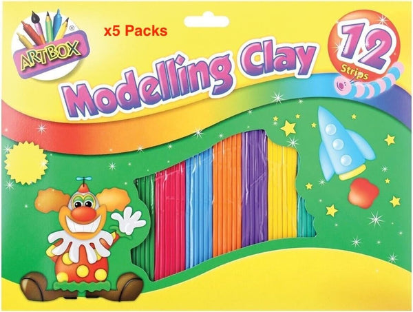 Pack of 5 - ArtBox Modelling Clay 12 Colourful Strips Kids Arts Craft Plasticine