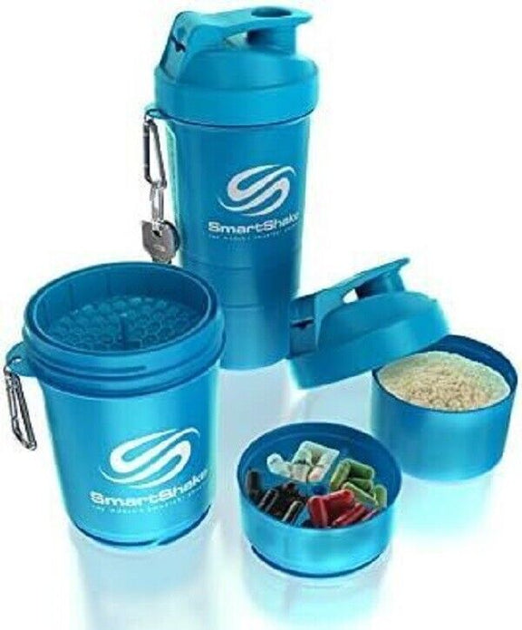 SmartShake 600ml Multi Storage Shaker Bottle Neon Blue BPA-Free