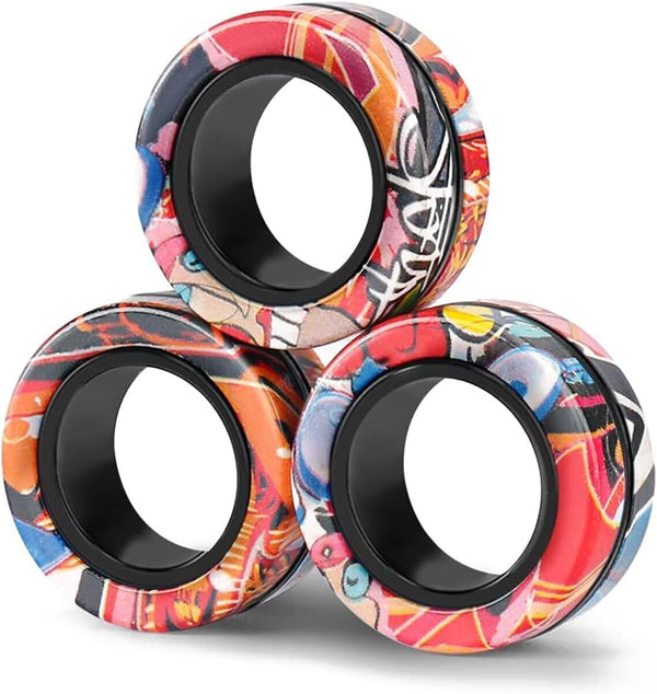 Magnetic Fidget Rings - Stress Relief Toys for Kids 4+ - Graffiti Design