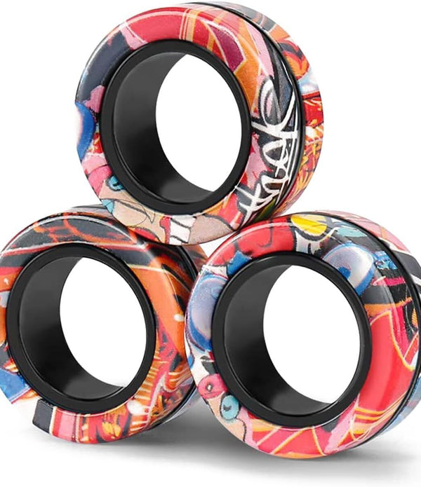 Magnetic Fidget Rings - Stress Relief Toys for Kids 4+ - Graffiti Design