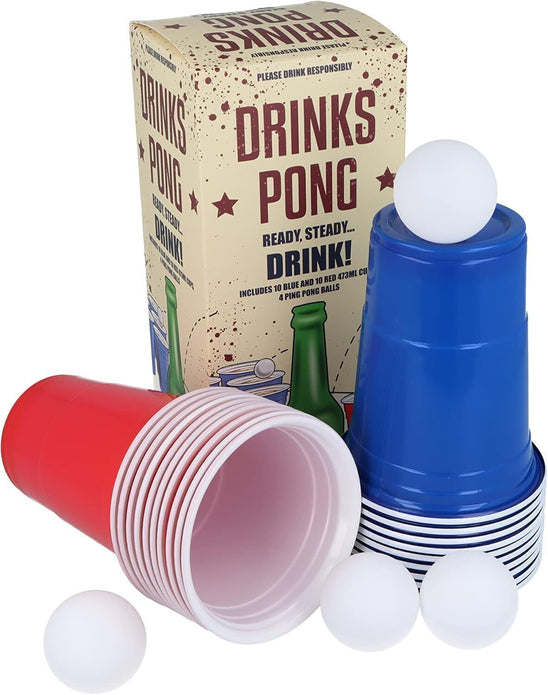 HENBRANDT Beer Pong 24pc Set 16oz Red & Blue Cups Party Drinking Game