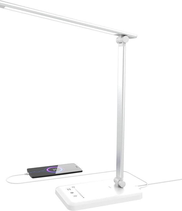 Aogled Desk Lamp White, Dimmable USB Charging, 5 Color Modes