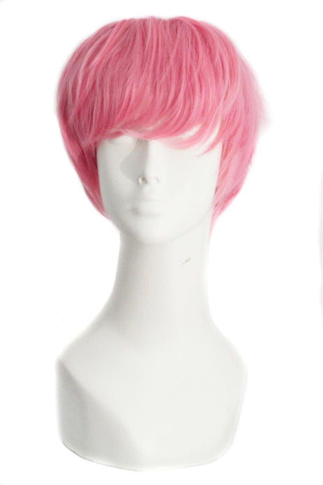 MapofBeauty Men’s Short Curly Hair Cosplay Wig - Dark Pink