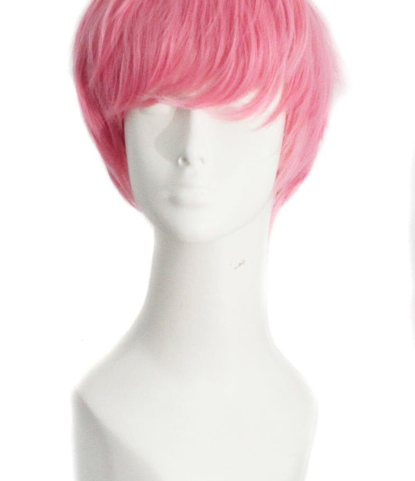 MapofBeauty Men’s Short Curly Hair Cosplay Wig - Dark Pink