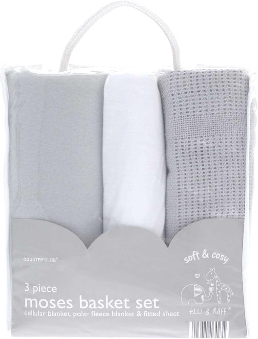 3pc Moses Basket Set Cellular Blanket 75x100cm