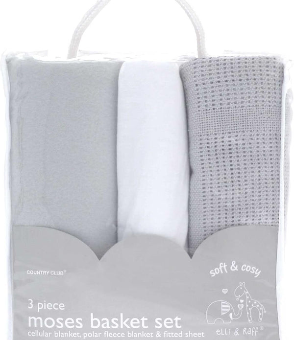 3pc Moses Basket Set Cellular Blanket 75x100cm