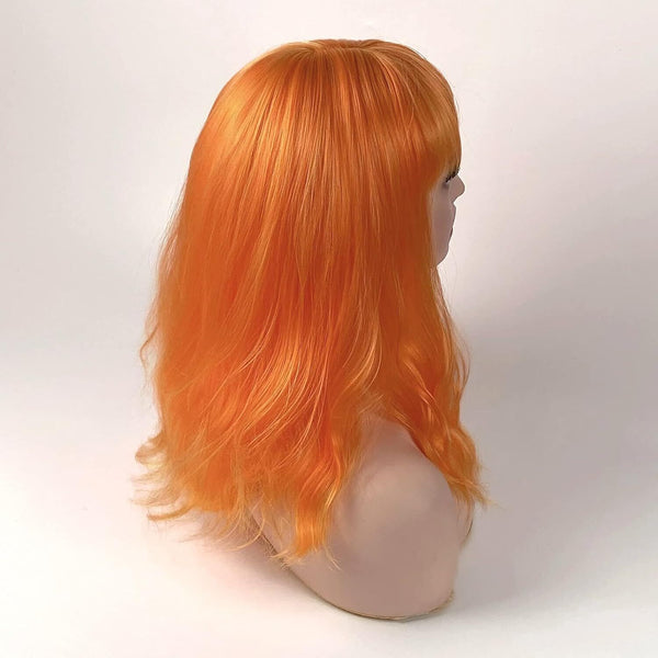 DTWa 15" Orange Curly Wig - Soft Synthetic, Air Bangs, Shoulder Length