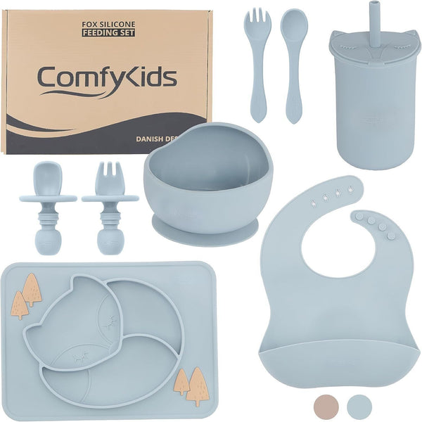 Baby Weaning Set, Silicone Feeding Set for Toddlers with Suction Bowl & Cutlery