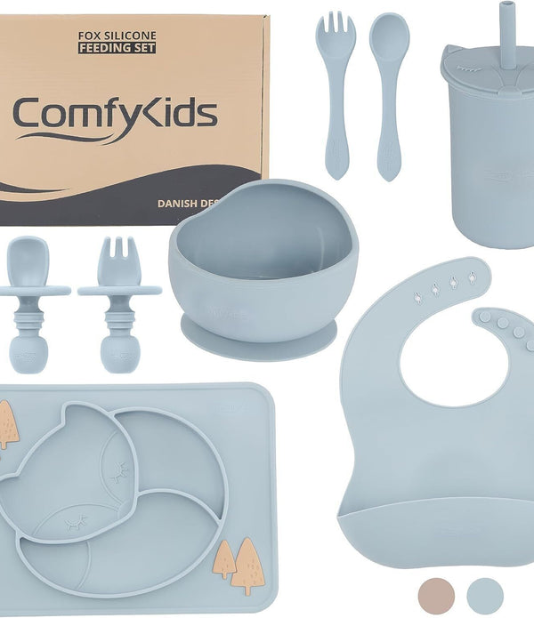 Baby Weaning Set, Silicone Feeding Set for Toddlers with Suction Bowl & Cutlery