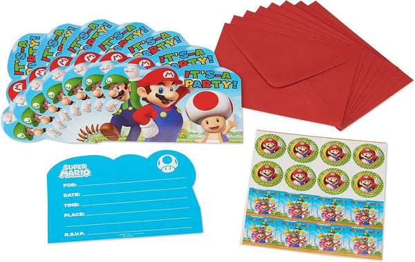 Super Mario Invitation Postcards 8 Pack Kids Birthday Party Supplies