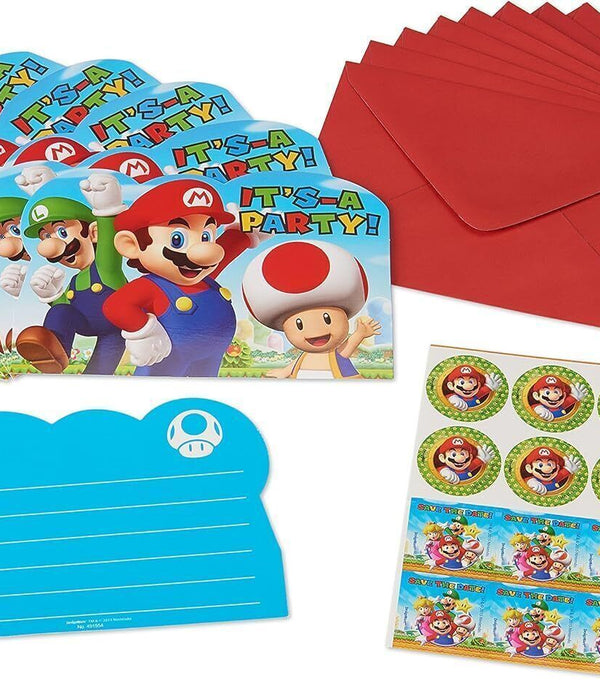 Super Mario Invitation Postcards 8 Pack Kids Birthday Party Supplies