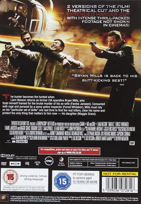 Taken 3 DVD: Extended Harder Cut, Liam Neeson, 20th Century Fox, Action/Thriller