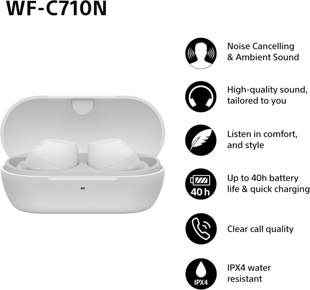 SONY WF-C710N Wireless Bluetooth Noise-Cancelling Earbuds - White