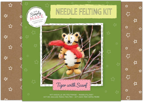 Simple Make Needle Felting Craft Kit Set, Tiger with Scarf, DIY Craft,