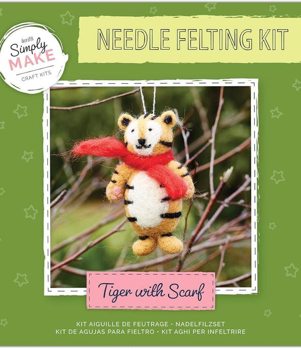 Simple Make Needle Felting Craft Kit Set, Tiger with Scarf, DIY Craft,