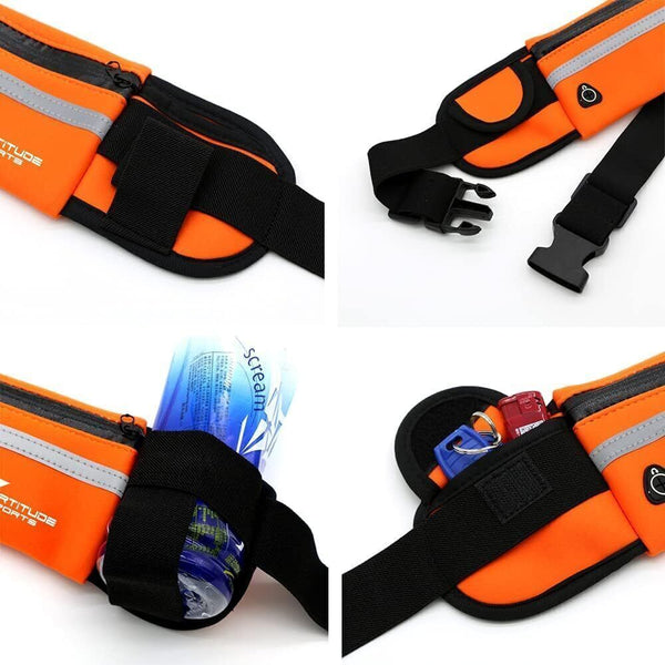 Running Belt Waist Pack w/Phone Holder & Bottle Pocket Waterproof - Orange