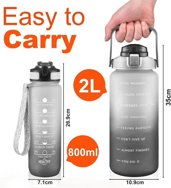 EYQ 2 Packs Water Bottle 800 ml and 2L Sports Water Bottle with Straw BPA Free