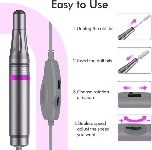HAPAW Electric Nail File 11-in-1 USB Nail Drill Kit with Adjustable Speed
