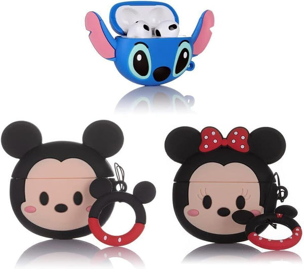 3-Pack Silicone AirPods 3 Cases 2022 - Minnie, Stitch, Mickey + Keychain