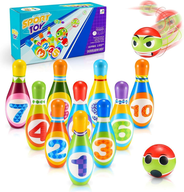 Kids Educational Bowling Set with 10 Bowling Pins and 2 Balls Party Family Games