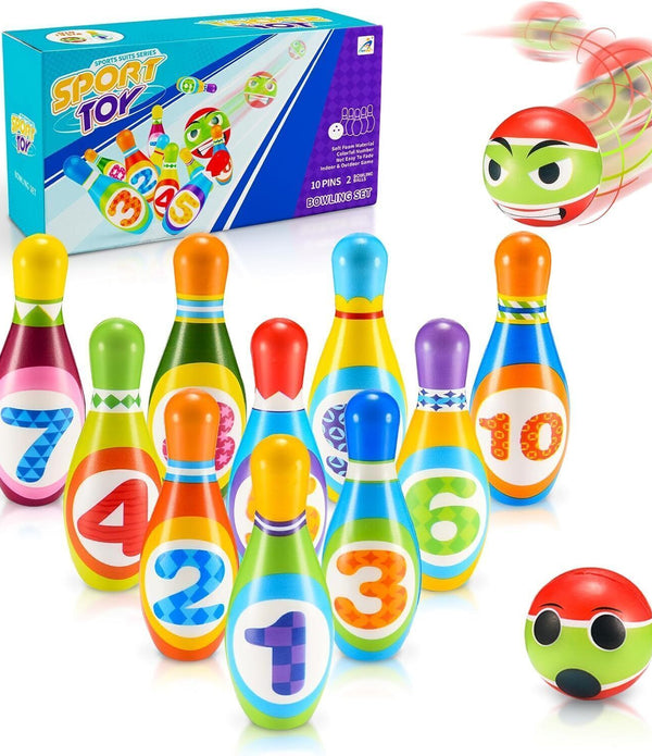 Kids Educational Bowling Set with 10 Bowling Pins and 2 Balls Party Family Games