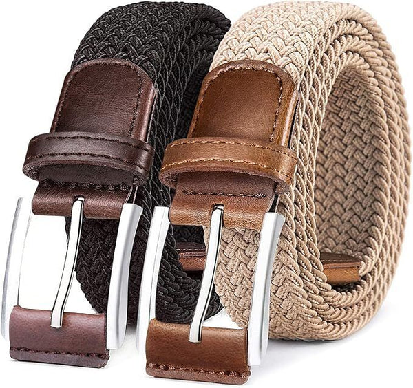 BULLIANT 2-Pack Elastic Stretch Weave Belts, 1 3/8", Unisex