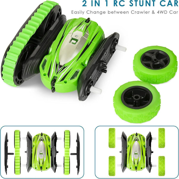 2-in-1 Remote Control Car, Rechargeable Crawler Car for Kids, LED Headlights