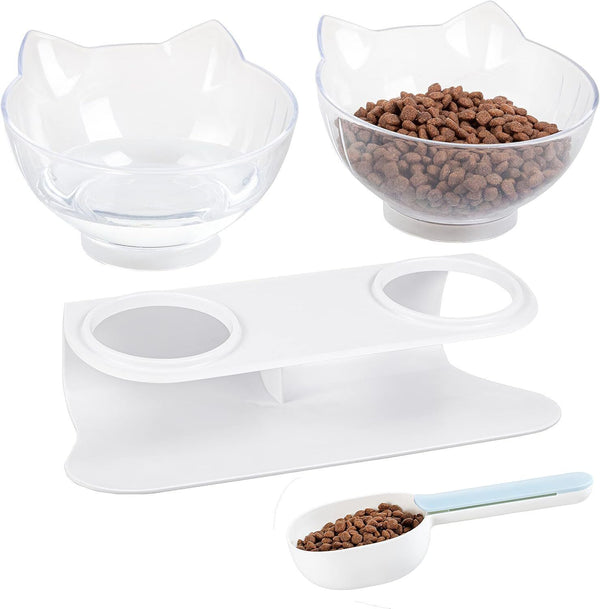 Raised Tilted Cat Bowl with Stand  Anti-Spill, Comes with Scoop