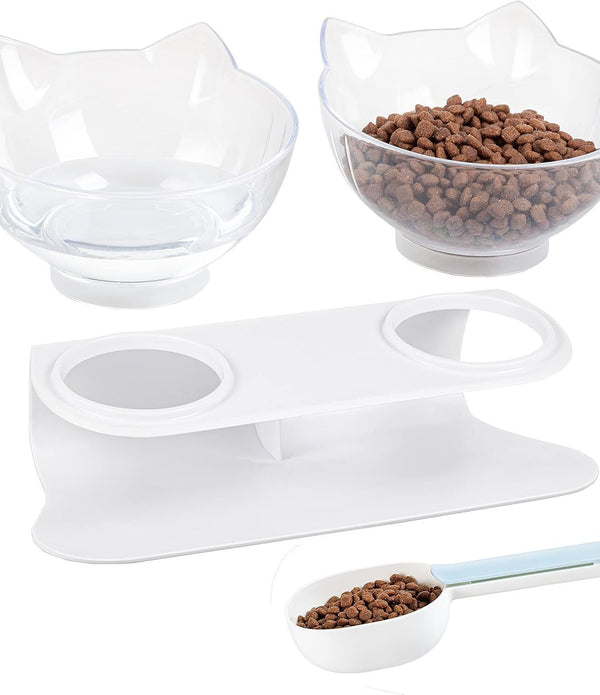 Raised Tilted Cat Bowl with Stand  Anti-Spill, Comes with Scoop