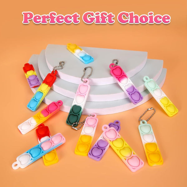 100 PCS Mini Pop Fidget Keyrings for Kids Heart Silicone Pop Keychain Party  