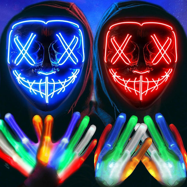 AnanBros Halloween Mask & Gloves - LED Glow Skeleton Costume for Men