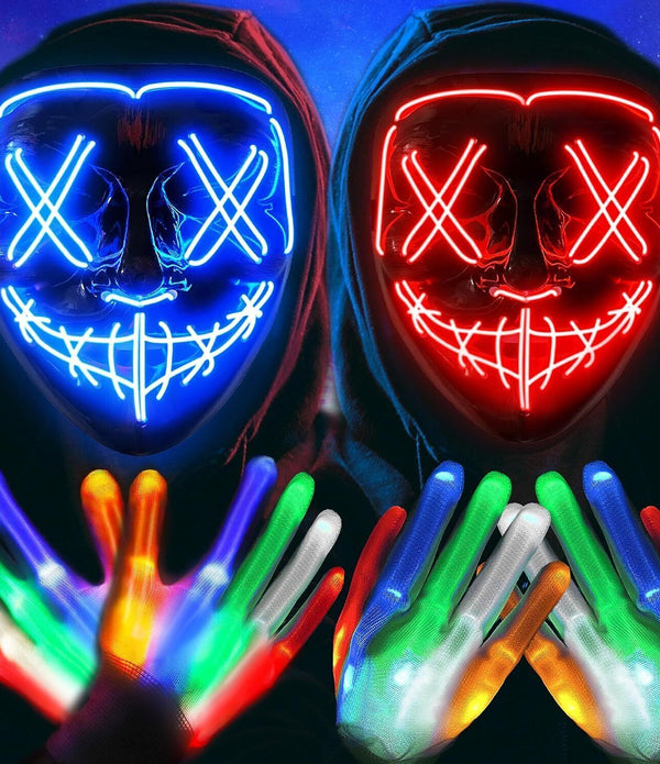 AnanBros Halloween Mask & Gloves - LED Glow Skeleton Costume for Men