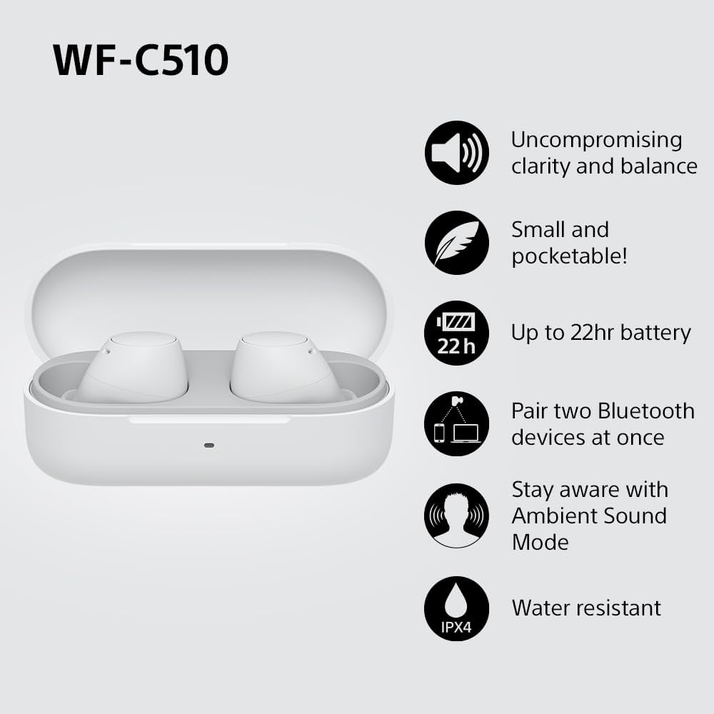 SONY WF-C510 Wireless Bluetooth Earbuds - White
