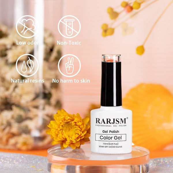 RARJSM Orange Gel Nail Polish 7.5ml  Reflective Soak-Off Neon Shimmer