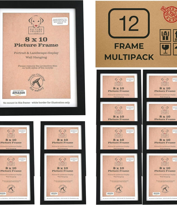 10x8 Photo Frames 12-Pack Black 8x10 Inch Picture Frames