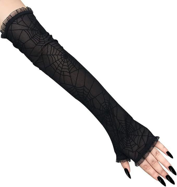 Lusiaina Halloween Black Lace Gloves, Cosplay Spider Web Pattern, Women’s Gloves