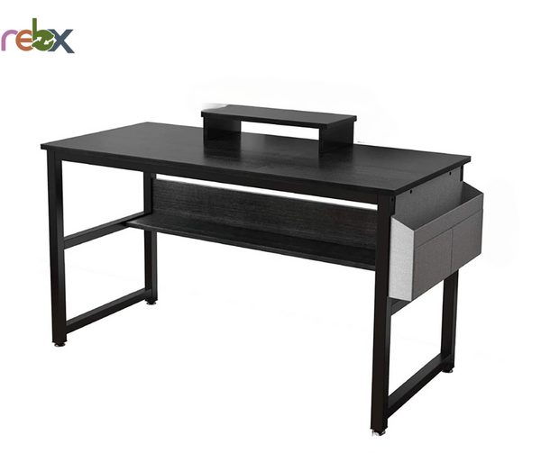 Home Office Computer Desk, Workstation Writing Desk with Storage Bag, Black