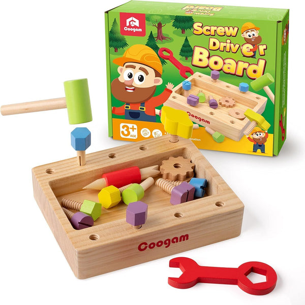 Wooden Screw Driver Tool Box Construction Sorting Building Toy Set For Kids 3+