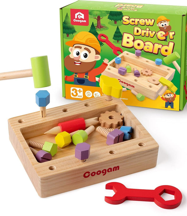 Wooden Screw Driver Tool Box Construction Sorting Building Toy Set For Kids 3+