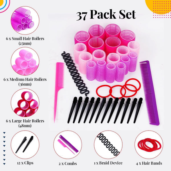 FROZZKY 37-Piece Hair Rollers Set for Long Hair, Curlers, Clips & Combs