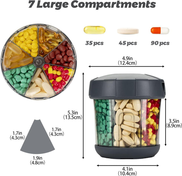 Mossime Large Pill Box Organizer 7 Compartments Travel Medicine Storage Grey