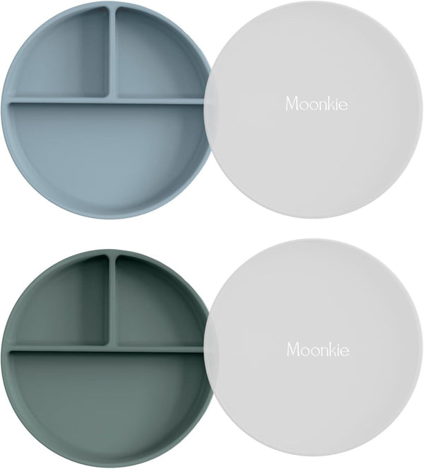 Moonkie Divided Silicone Baby Suction Plate Toddler Weaning Set - Ether/Sage