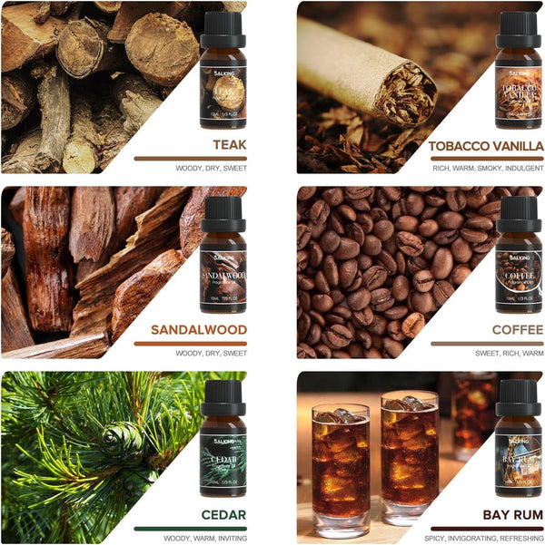 SALKING Men's Essential Oil Gift Set 6x10ml � Sandalwood, Cedar, Coffee, More