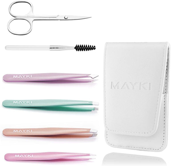 MAYKI 6pcs Multicolored Precision Tweezers Set for Facial Hair Removal